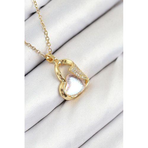 316L Çelik Zirkon Taşlı Kalp Model Gold Renk Kadın Kolye