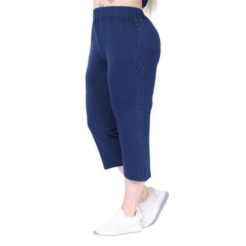 Melsay Butik Lacivert Kısa Kollu Yarım Taş Baskılı Viskon Kapri Takım