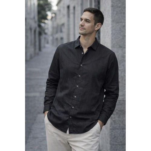 Proust Çizgili İnce Modal Kumaş Uzun Kollu Yazlık Erkek Gömlek - Siyah