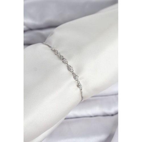 Gümüş Renk Zincir Model Zirkon Taşlı Pirinç Asansörlü Kadın Bileklik