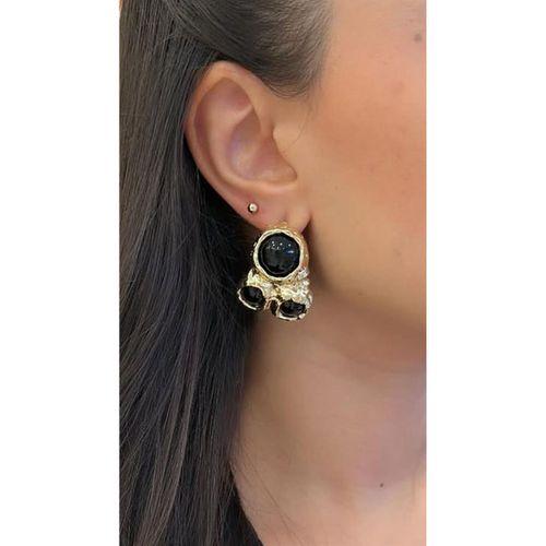 Taşlı Küpe - Siyah