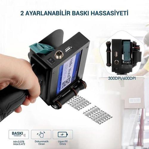 Powermaster PM-10878 4.3'' Dokunmatik Ekranlı Şarjlı Endüstriyel El Tipi Portatif Mürekkep Yazıcı
