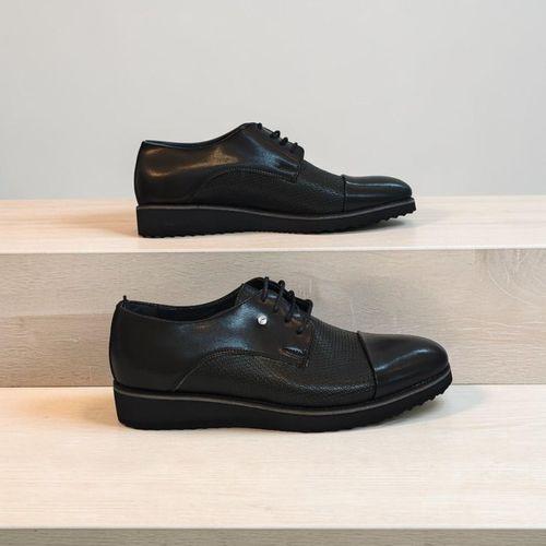 Tamboğa 673 Siyah Cilt Lazer Desenli Erkek Kundura Ayakkabı