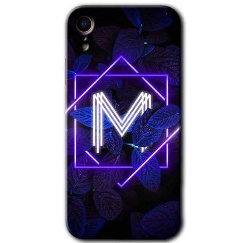 iPhone XR Kılıf Baskılı Kapak - Dark Neon Yaprak M Harfi +Tam Ekran Koruyucu
