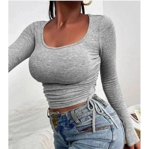 Pilelistore Kadın Uzun Kollu Yanlar Büzgü Detay Kaşkorse Crop