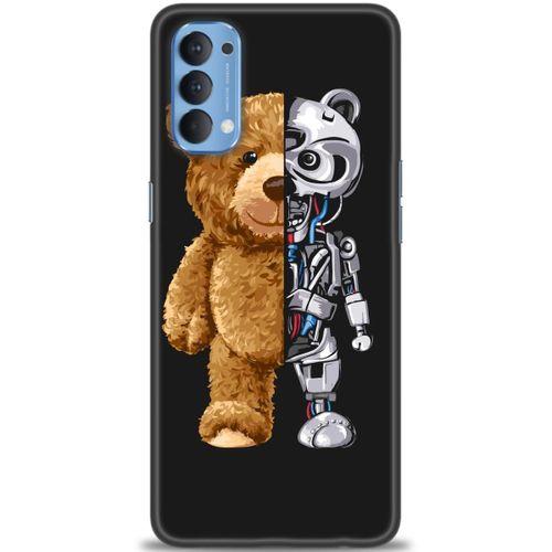 Oppo Reno 4 Kılıf HD Baskılı Kılıf - Ayı ve İskeleti + Tam Ekran Koruyucu