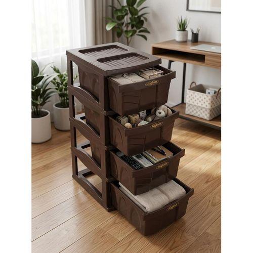 Sağlam Plastik Elegant Düz Komidin (Çok Amaçlı Düzenleyici Dolap 4 Çekmeceli ) Kahverengi