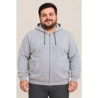 Erkek Battal Büyük Beden Üç İplik İçi Şardonlu Kapüşonlu Tam Fermuarlı Kışlık Sweatshirt - Gri