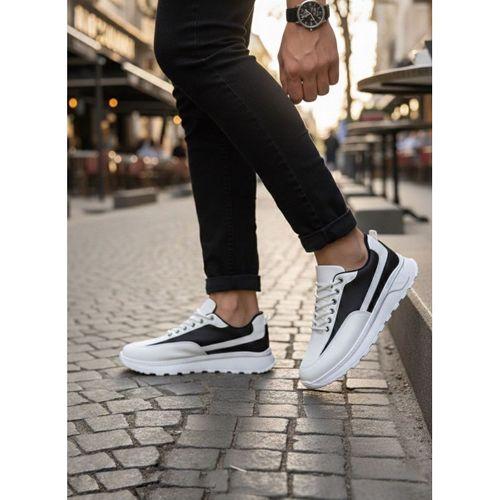BA0246 Beyaz Siyah Parçalı Bağcıklı Yüksek Taban Günlük Erkek Ayakkabı