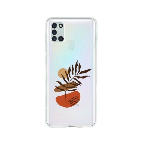 Samsung A21S Floral Art Desenli Premium Şeffaf Silikon Kılıf