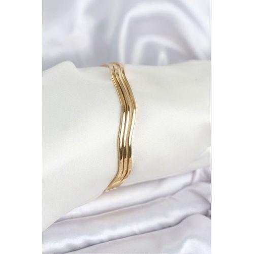 316L Çelik Gold Renk 65 mm Ajda Zikzak Model 3lü Kadın Bileklik