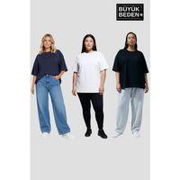 Büyük Beden Kadın Basic 3XL-6XL Bisiklet Yaka 3 lü Tişört Seti SPR26BTSK510+3