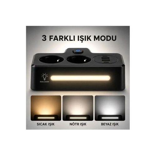 Bkl-502 Akım Korumalı 2li Priz 2 Usb Ve 2 Type-c Çıkış 4000w Hızlı Şarj Duvar Tipi Dokunmatik Led Aydınlatmalı