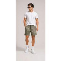 Erkek Çizgili Yazlık Şort Dokuma Kumaş Lastikli Bel Cepli Rahat Kesim - Haki