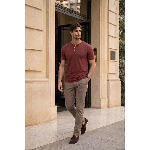 Edgar Regular Fit 3 Düğmeli Pat Flamlı Suprem Kumaş Pis Yaka Erkek T-Shirt - Kırmızı