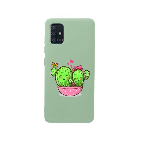 Samsung A51 Sevimli Kaktüs Premium Silikonlu Yeşil Telefon Kılıfı