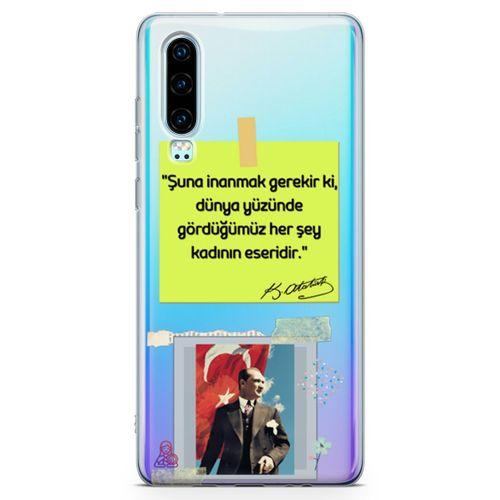Huawei P30 Kılıf Atatürk Caps Kadın Arka Kapak Koruma Desenli Full Koruyucu