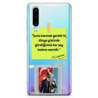 Huawei P30 Kılıf Atatürk Caps Kadın Arka Kapak Koruma Desenli Full Koruyucu