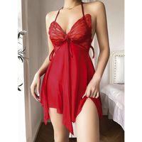 Kırmızı Kelebek İşlemeli Tül Fantezi Gecelik