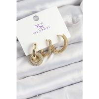 Pirinç Zİrkon Taşlı Halka Model Gold Renk 3'lü Kadın Küpe