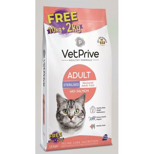 VetPrive Kısırlaştırılmış Somonlu Kedi Maması 10+2 Kg Bonus Paket