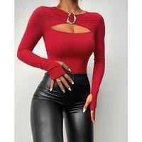 Kadın Uzun Kollu Bisiklet Yaka Göğüs Dekolteli Viskon Bluz