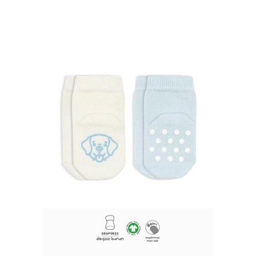 Çocuk Bistyle Hayvan Figürlü Kaymaz Soket Çorap 2'Li BS10104 Mavi Ekru