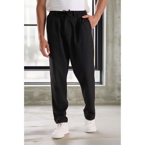 Bezayağı Kumaş Relax Fit Duble Paça Jogger Pantolon - Siyah