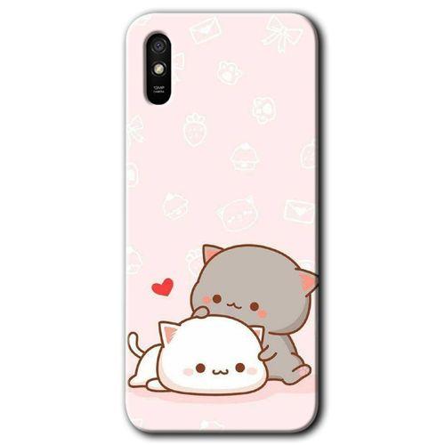 Xiaomi Redmi 9A Kılıf Baskılı Arka Kapak - Kedi Aşkı +Tam Ekran Koruyucu