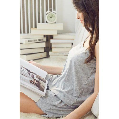 Kadın Gri Şortlu Penye Gecelik Takımı