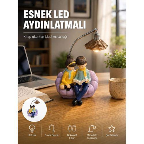 Okuyan Çift Figürlü Dekoratif Gece Lambası Hediye Seçeneği