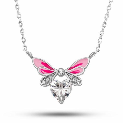 Gümüş Beyaz Kalp Peri Kanatlı Kolye