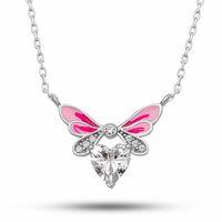 Gümüş Beyaz Kalp Peri Kanatlı Kolye