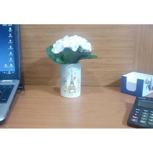 2 Adet Vazo Dahil,Vazoda Çiçek,Beyaz Yapay Çiçek,Vazo Dekoratif Romantik Yeşil Model 7X7X16Cm