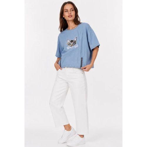 Erkek Baskılı T-Shirt Kısa Kol Bisiklet Yaka Rahat Kalıp Tişört - Mavi