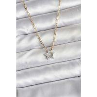 Pirinç Gold Renk Zincirli Zirkon Taşlı Minimal Yıldız Model Kadın Kolye