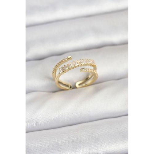 Pirinç Gold Renk Sıralı Baget Zirkon Taşlı Kadın Yüzük