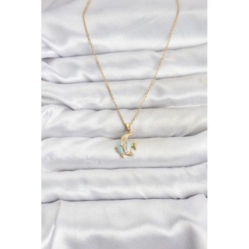 316L Çelik Zincir Gold Renk Balık Model Zirkon Taşlı Kadın Kolye