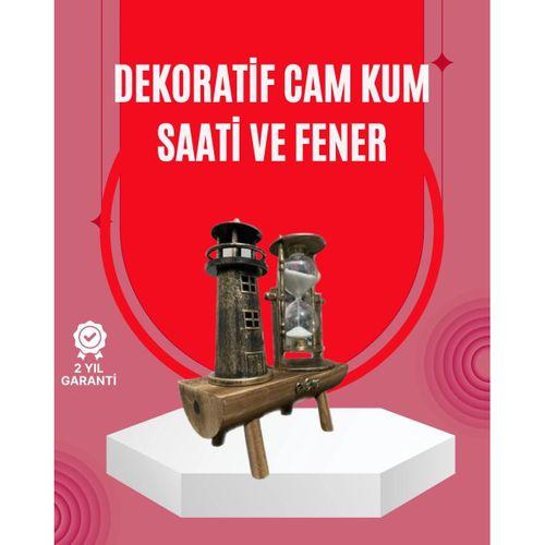 Ahşap Gövdeli Deniz Feneri Formlu Kum Saati – 15x20 Cm Masa Dekoru