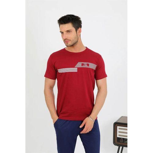 Erkek Pamuk Kısa Kol Pijama Takım Bordo