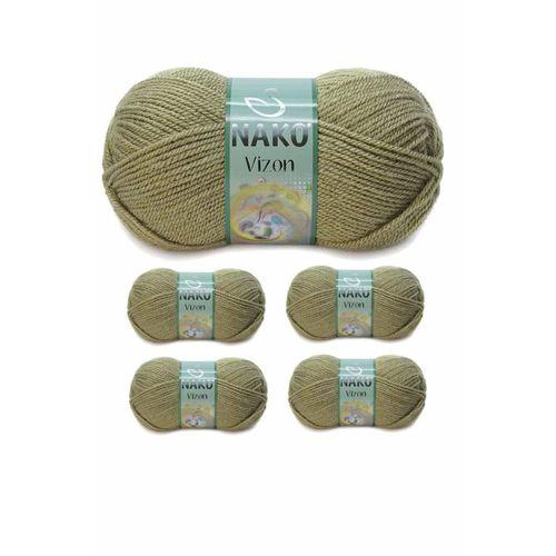 5 Adet Vizon Premium Akrilik El Örgü İpi Yünü Renk No:268 Asker Yeşil