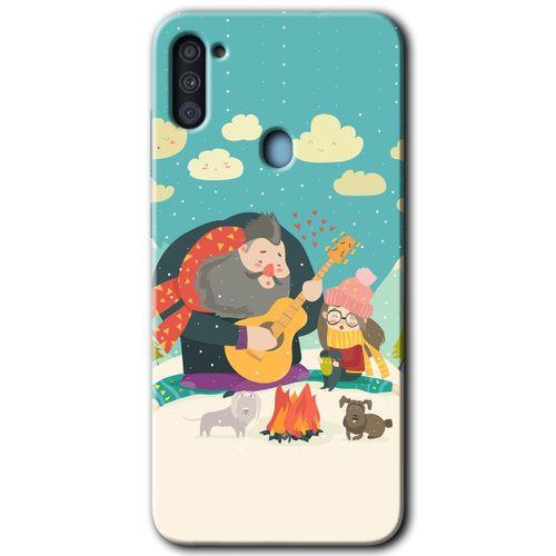 Samsung Galaxy M11 HD Baskılı Kılıf + 9D Tam Ekran Koruyucu - Kış Pikniği