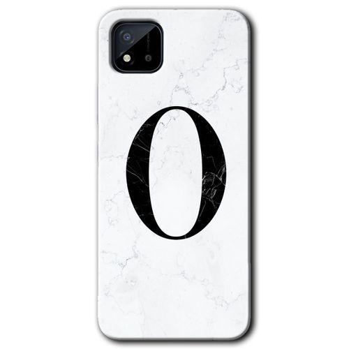 Realme C11 Kılıf HD Desen Baskılı Arka Kapak + Temperli Cam - Beyaz Mermer Desenli O Harfi