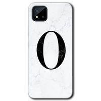 Realme C11 Kılıf HD Desen Baskılı Arka Kapak + Temperli Cam - Beyaz Mermer Desenli O Harfi
