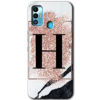 Tecno Spark 7T Kılıf HD Desen Baskılı Arka Kapak - Pembe Mermer Desenli H Harfi + Kırılmaz Cam