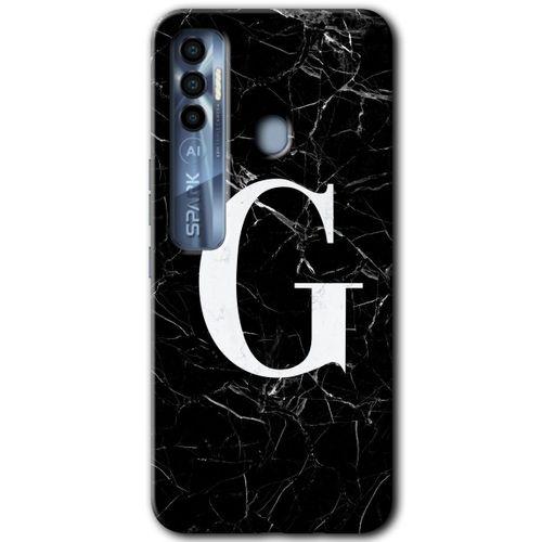 Tecno Spark 7 Pro Kılıf HD Desen Baskılı Arka Kapak - Siyah Mermer Desenli G Harfi