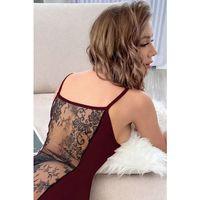 Kadın Bordo Sırt Kısmı Komple Dantelli Mini Gecelik