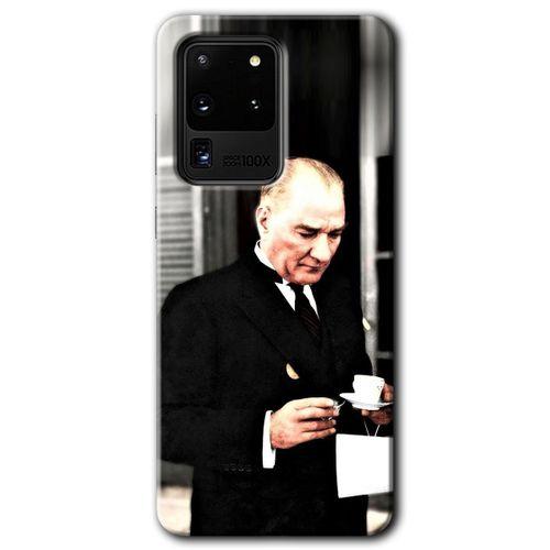 MRCİLETİSİM MRCİLETİSİM Samsung Galaxy S20 Ultra Kılıf HD Desen Baskılı Arka Kapak + Temperli Cam - Atatürk Türk Kahvesi