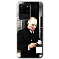 MRCİLETİSİM MRCİLETİSİM Samsung Galaxy S20 Ultra Kılıf HD Desen Baskılı Arka Kapak + Temperli Cam - Atatürk Türk Kahvesi
