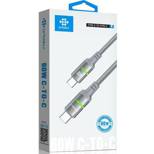 Type-C to Type-C 60W Hızlı Şarj ve Data Kablosu – Örgülü, Dayanıklı, LED Işıklı Tasarım Arbaks ARB-122